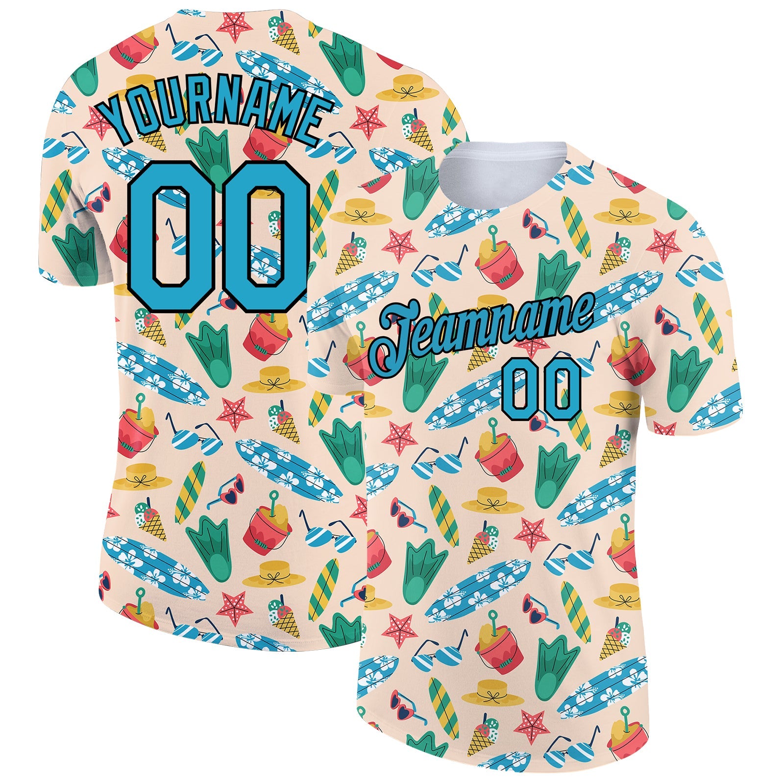 Custom City Cream Panther Blue-Black 3D Pattern Design Hawaii Summer Holiday Performance T-Shirt - Main View