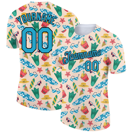 Custom City Cream Panther Blue-Black 3D Pattern Design Hawaii Summer Holiday Performance T-Shirt - Main View