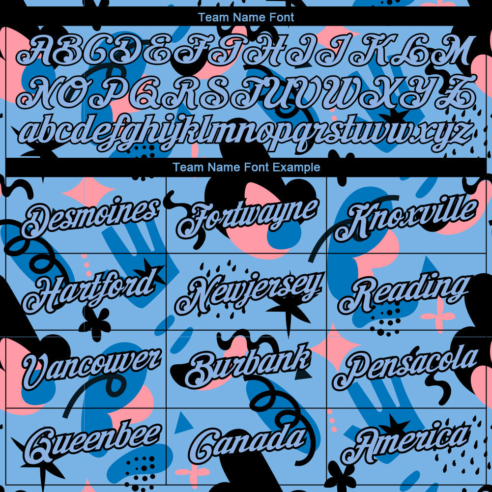 Custom Light Blue Black 3D Pattern Design Abstract Doodle Performance T-Shirt view 3