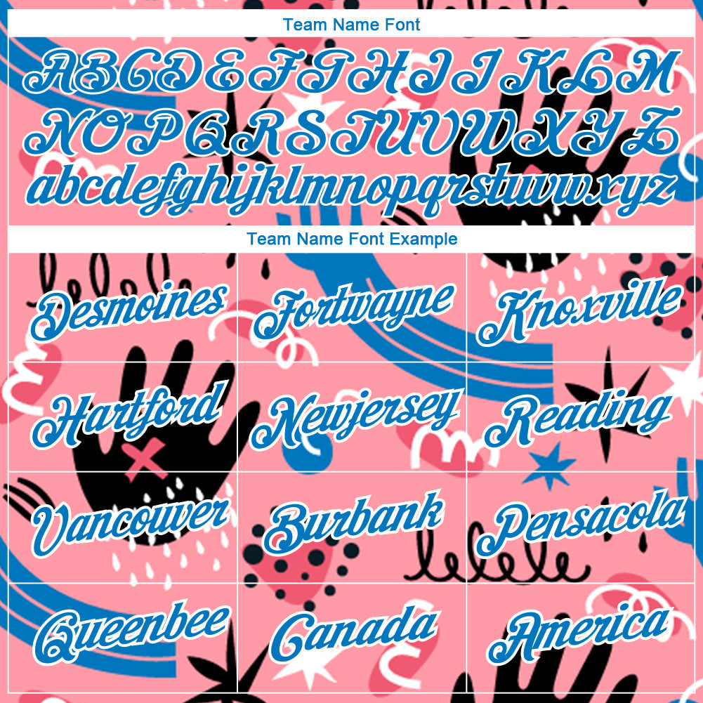 Custom Medium Pink Powder Blue-White 3D Pattern Design Abstract Doodle Performance T-Shirt view 3