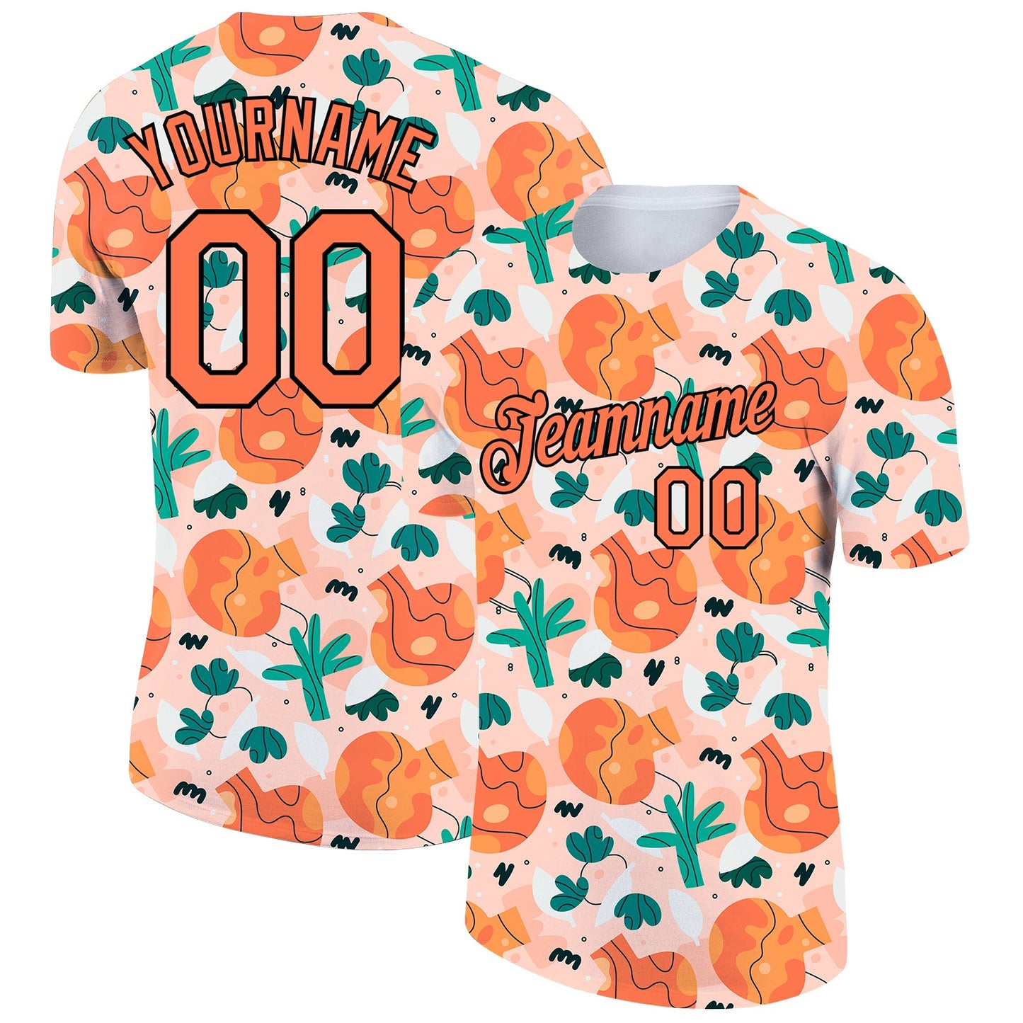 Custom Light Pink Bay Orange-Black 3D Pattern Design Abstract Doodle Performance T-Shirt - Main View