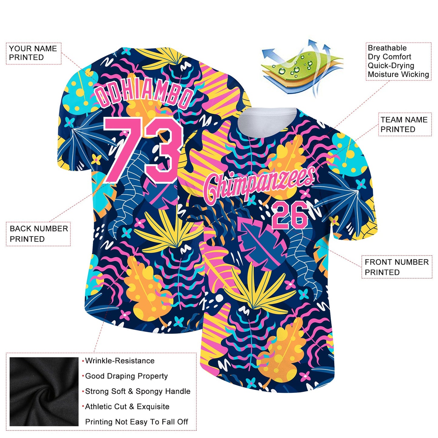 Custom Purple Pink-White 3D Pattern Design Abstract Leaf Performance T-Shirt view 2