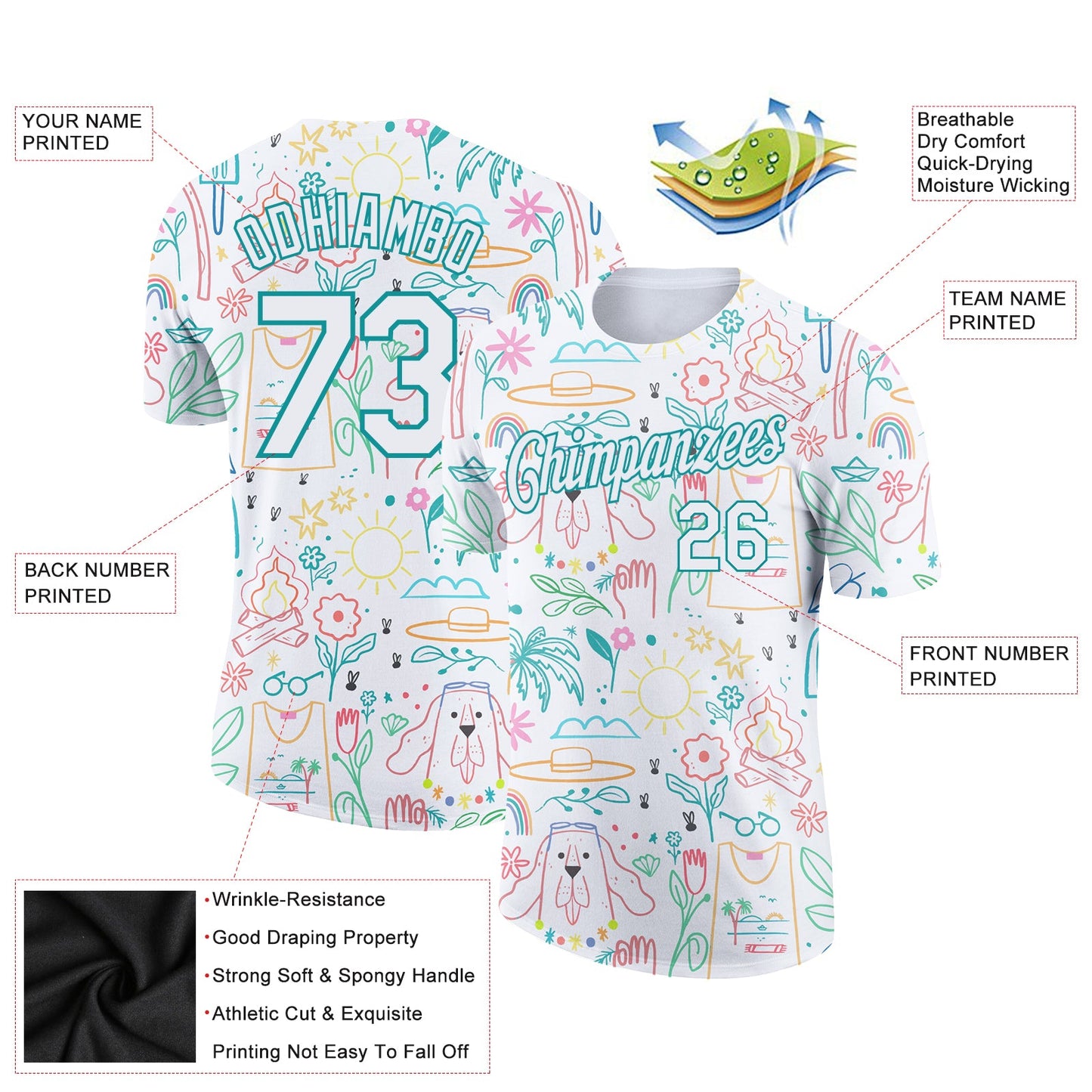 Custom White Aqua 3D Pattern Design Hawaii Summer Holiday Performance T-Shirt view 2