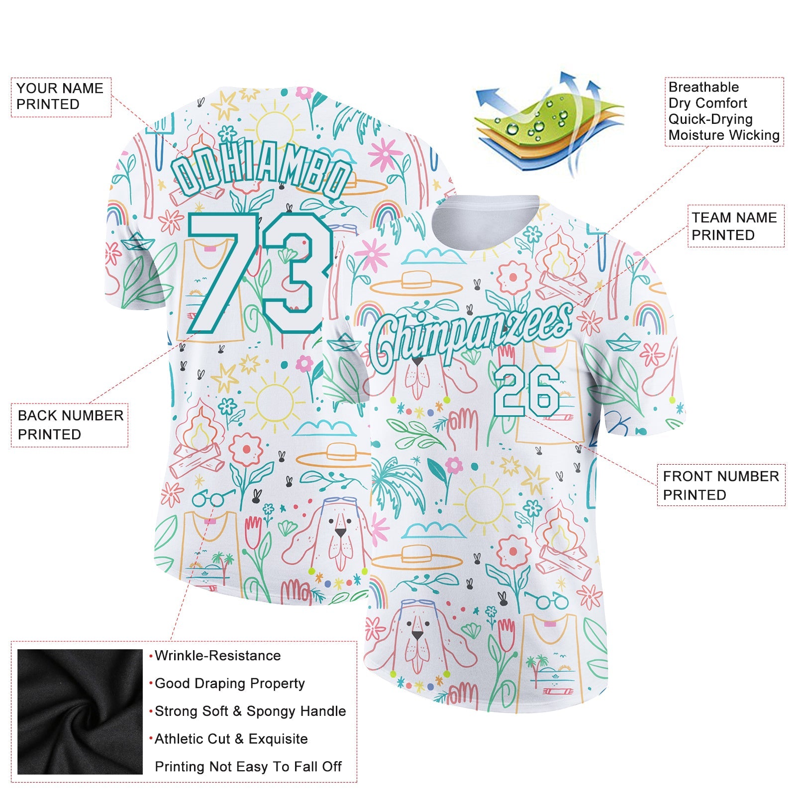 Custom White Aqua 3D Pattern Design Hawaii Summer Holiday Performance T-Shirt view 2