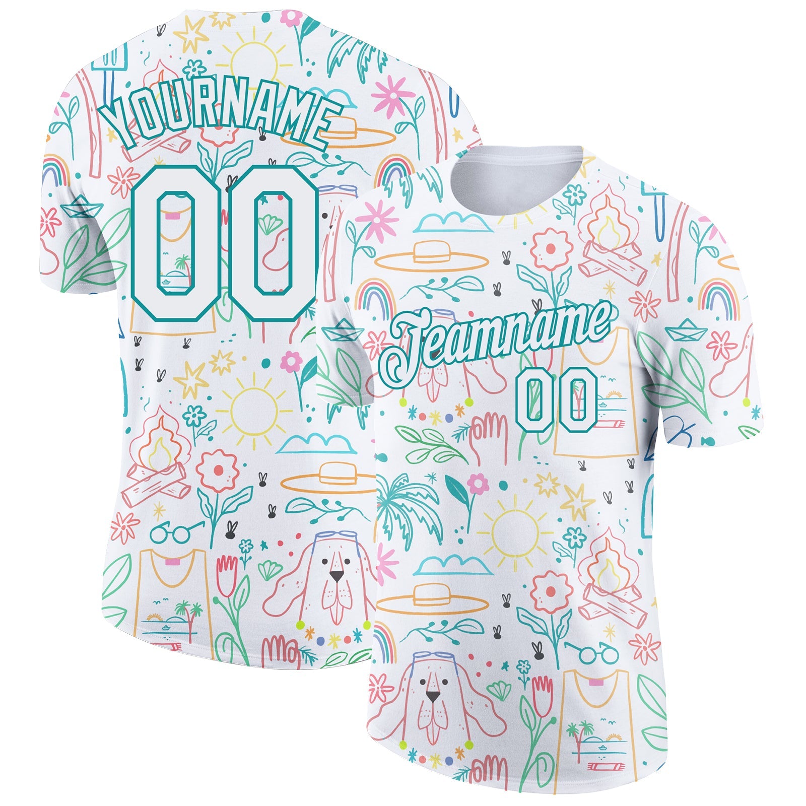 Custom White Aqua 3D Pattern Design Hawaii Summer Holiday Performance T-Shirt - Main View