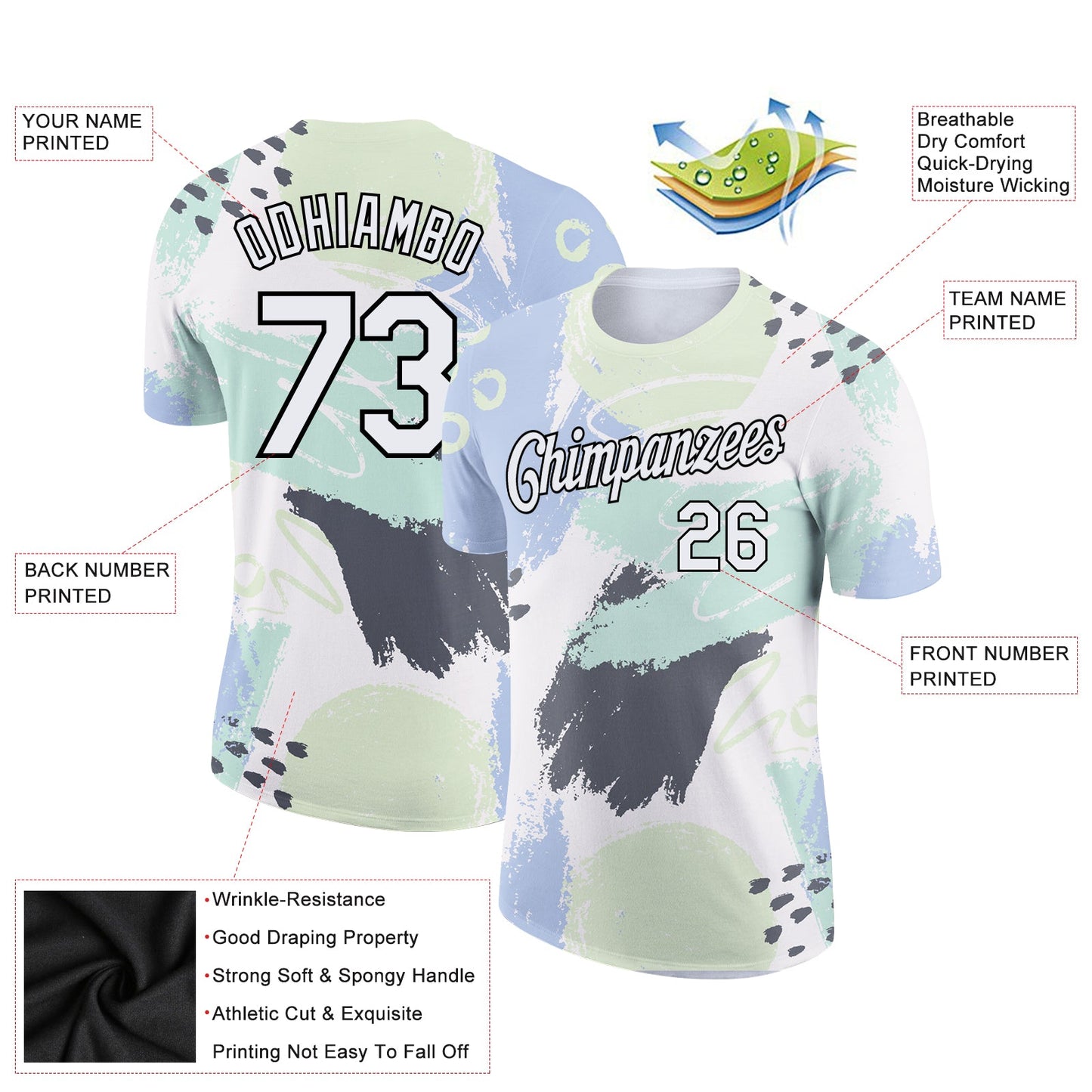 Custom White Black 3D Pattern Design Abstract Doodle Performance T-Shirt view 2