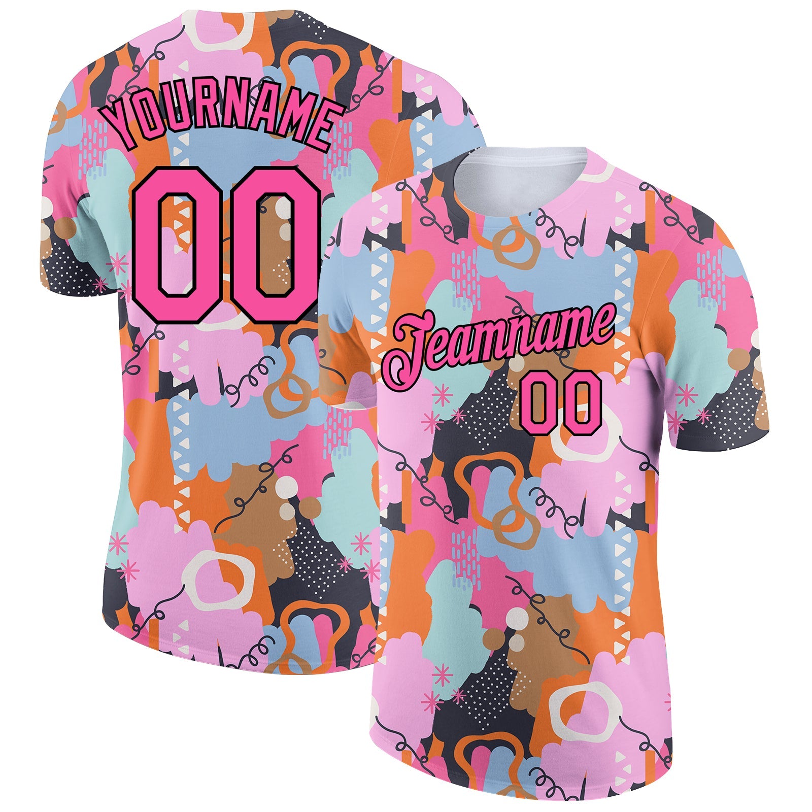 Custom Pink Black 3D Pattern Design Abstract Doodle Performance T-Shirt - Main View