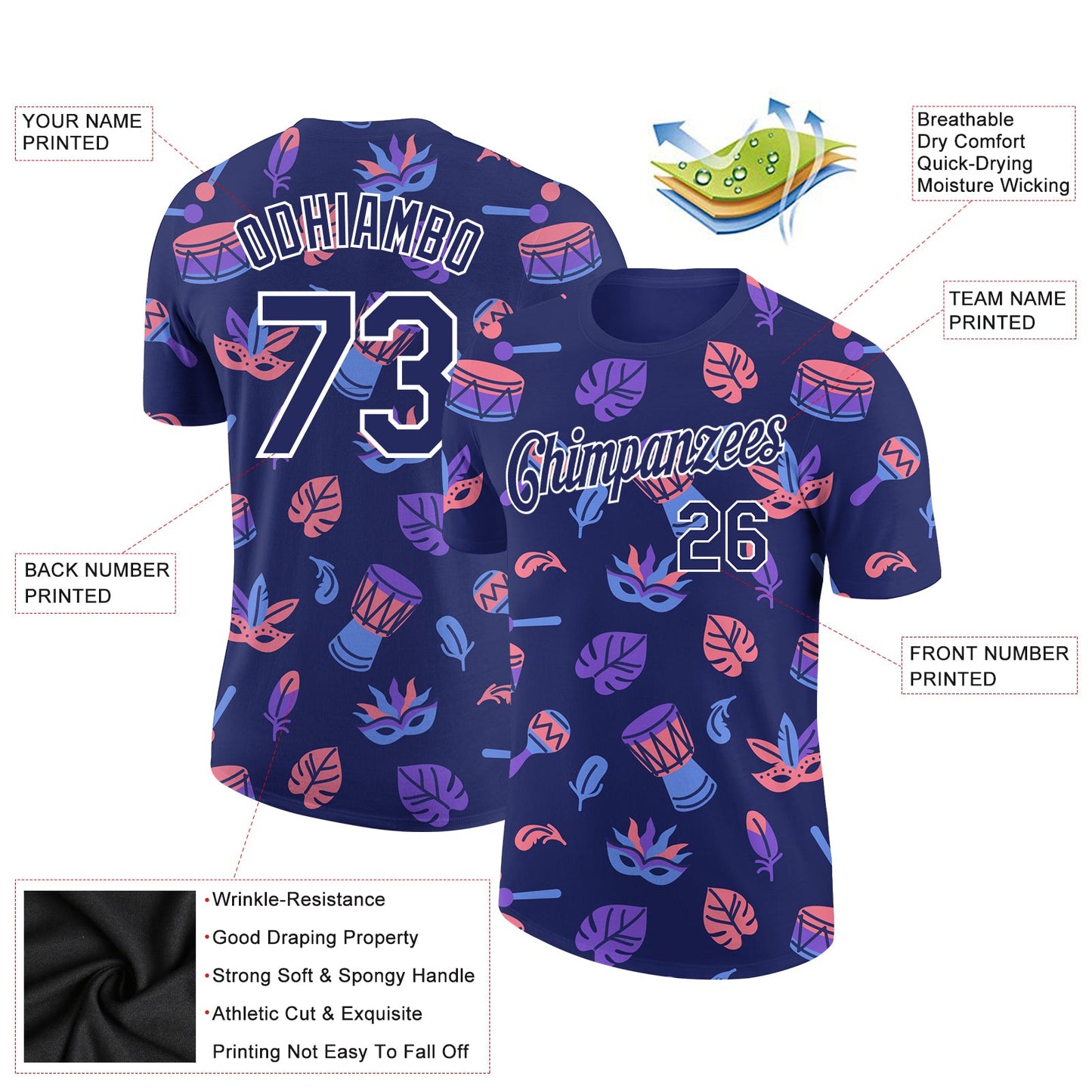 Custom Navy White 3D Pattern Design Hawaii Summer Holiday Party Performance T-Shirt view 2