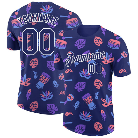 Custom Navy White 3D Pattern Design Hawaii Summer Holiday Party Performance T-Shirt - Main View
