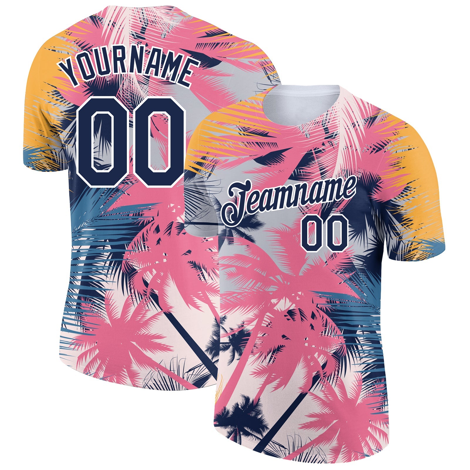 Custom White Navy 3D Pattern Design Hawaii Palm Trees Performance T-Shirt - Main View