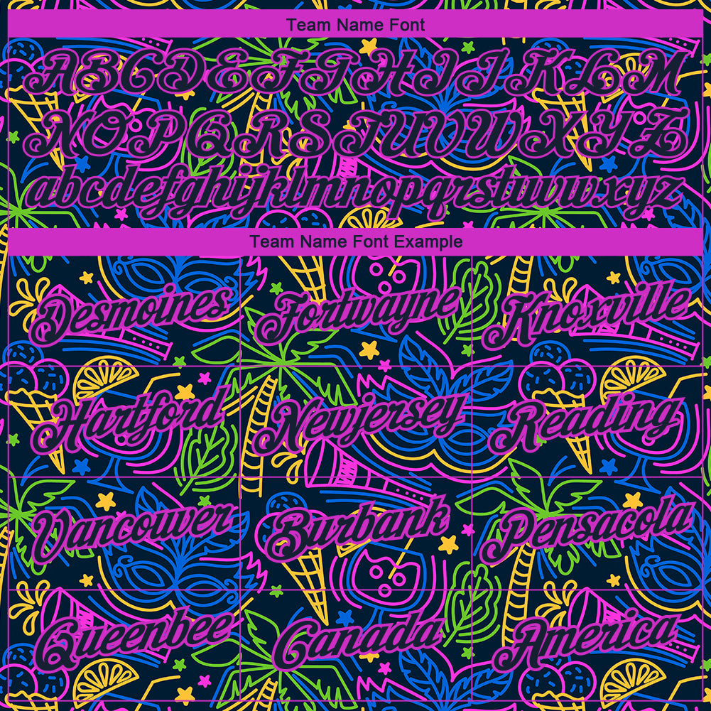 Custom Navy Purple 3D Pattern Design Hawaii Summer Holiday Party Performance T-Shirt view 4