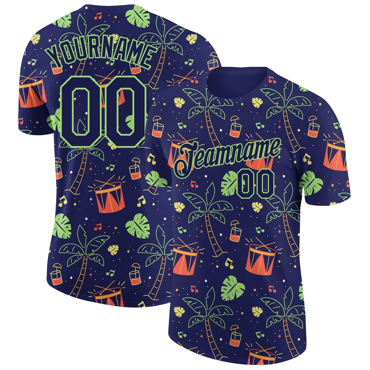 Custom Navy Pea Green 3D Pattern Design Hawaii Summer Holiday Party Performance T-Shirt - Main View