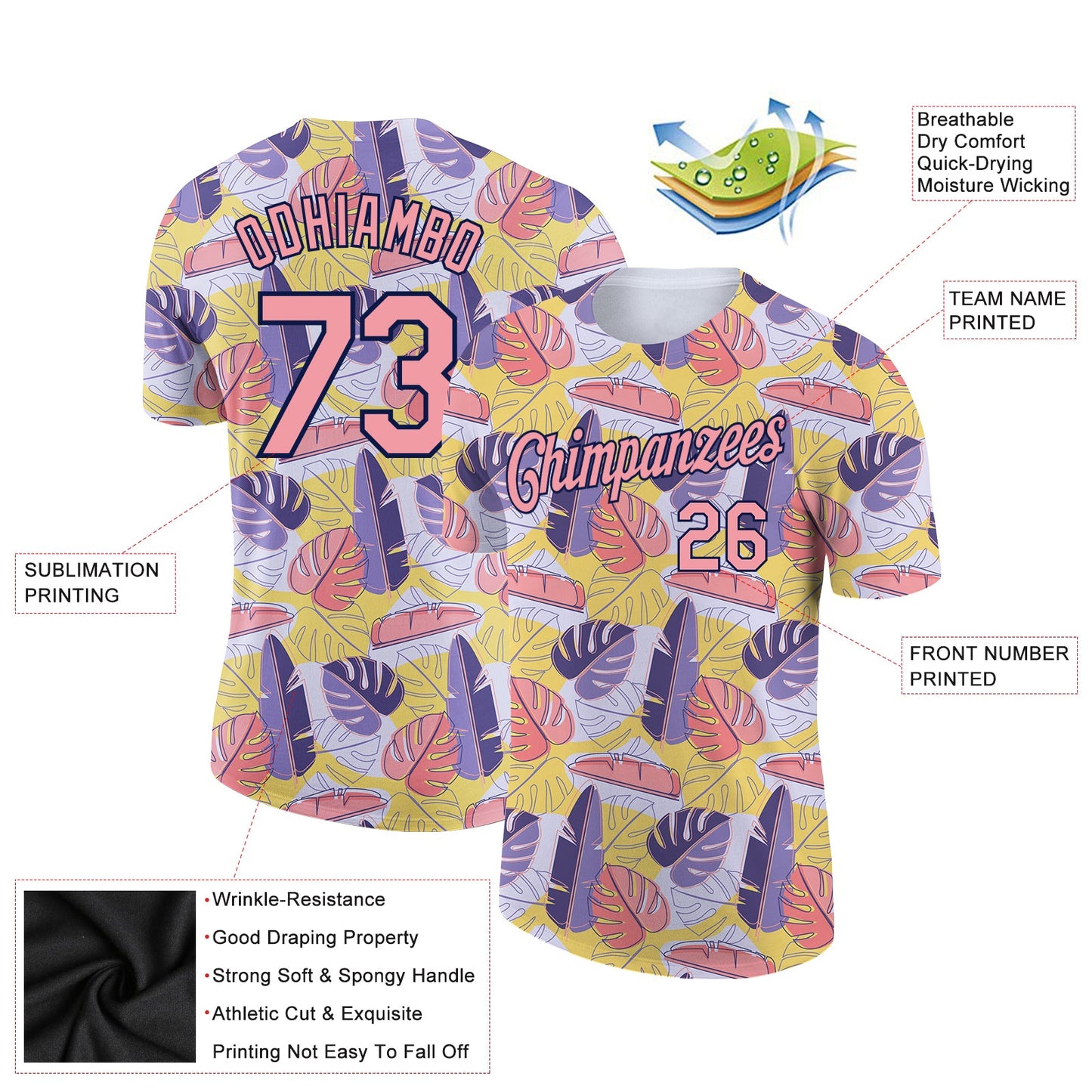 Custom White Medium Pink-Navy 3D Pattern Design Hawaii Palm Leaves Performance T-Shirt view 2