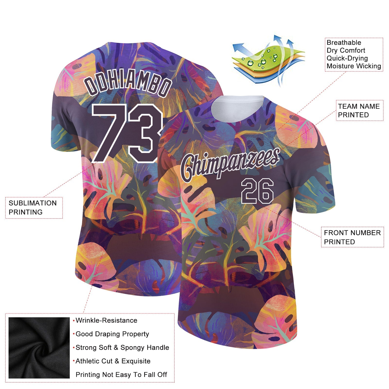 Custom Brown White 3D Pattern Design Hawaii Palm Leaves Performance T-Shirt view 2