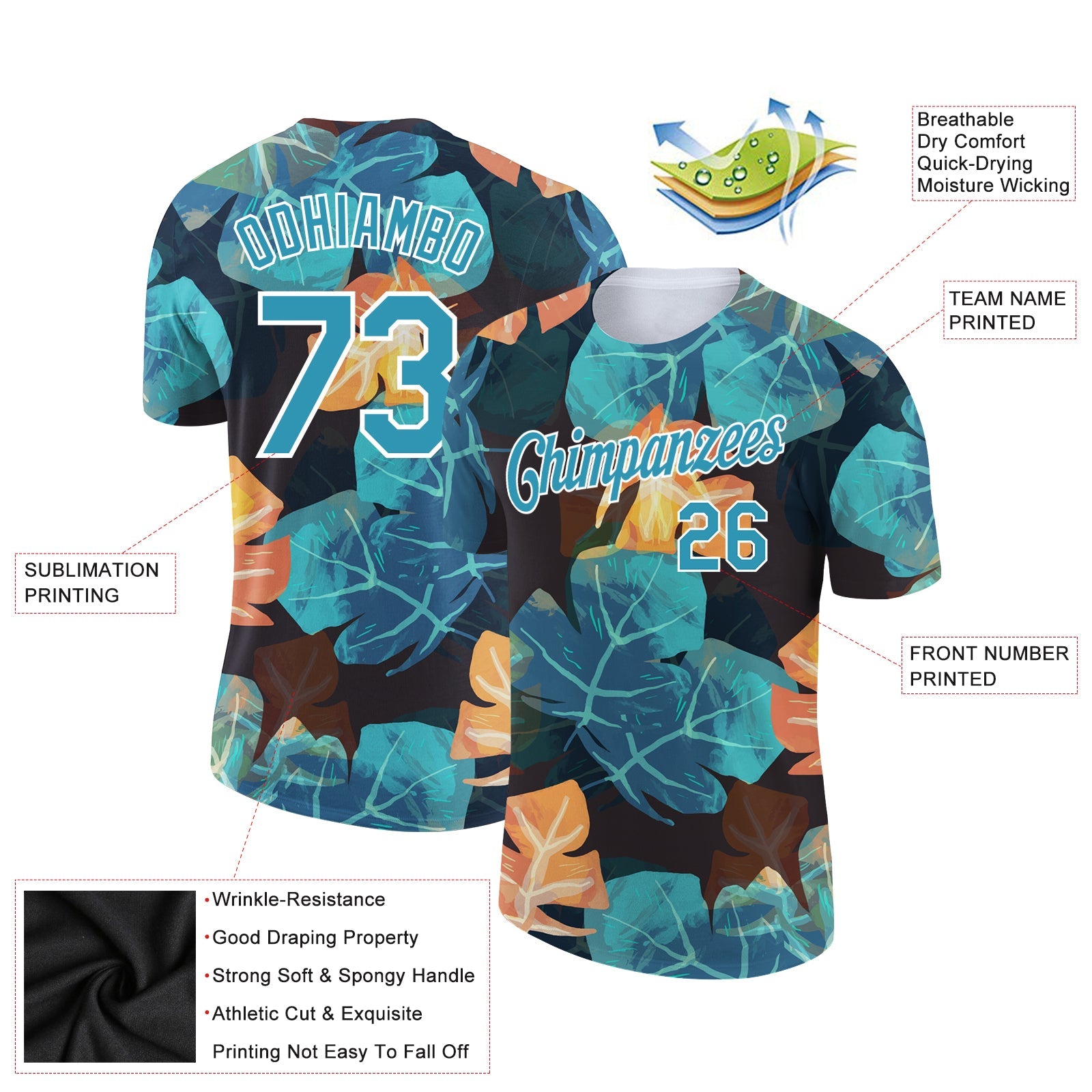 Custom Black Panther Blue-White 3D Pattern Design Hawaii Palm Leaves Performance T-Shirt view 2