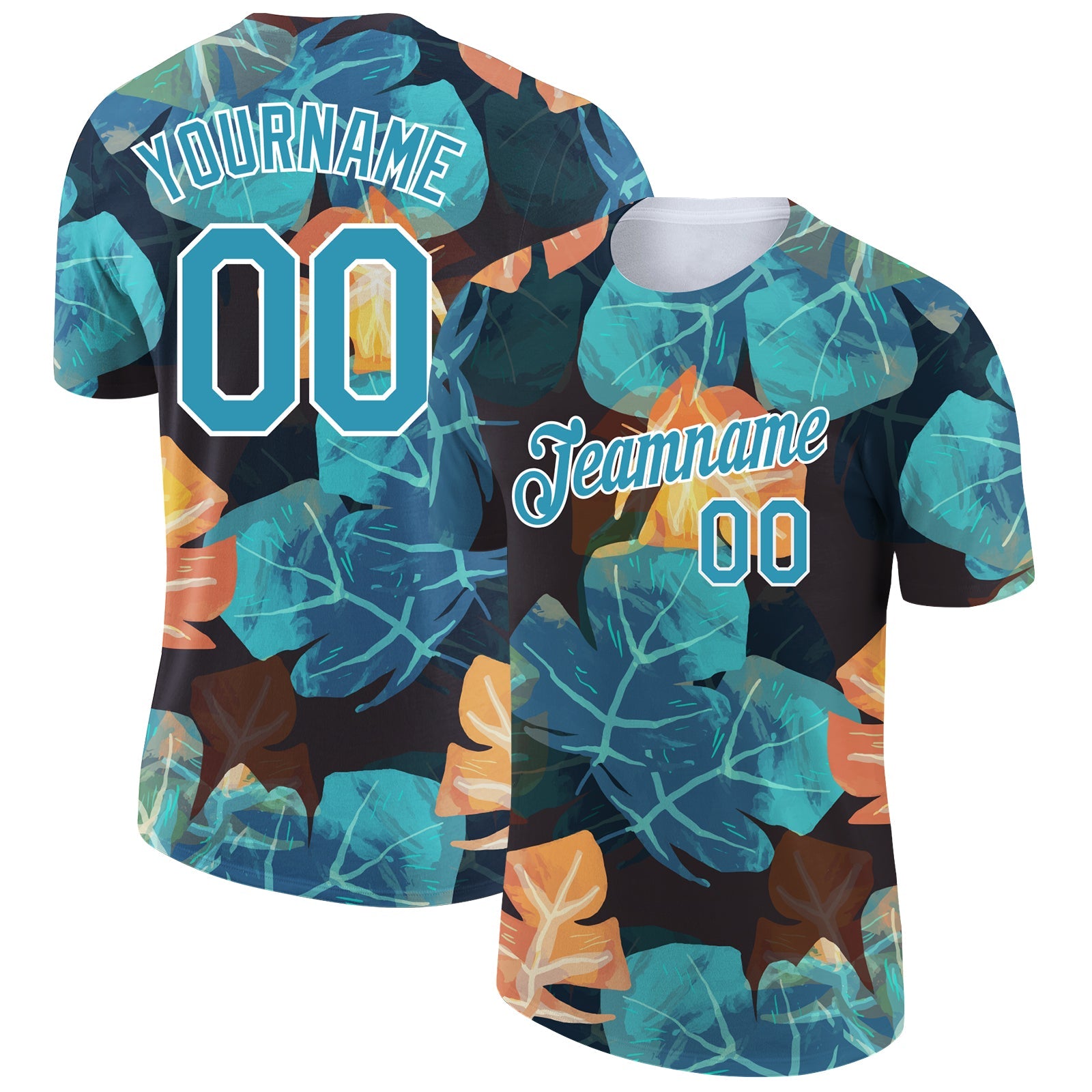 Custom Black Panther Blue-White 3D Pattern Design Hawaii Palm Leaves Performance T-Shirt - Main View