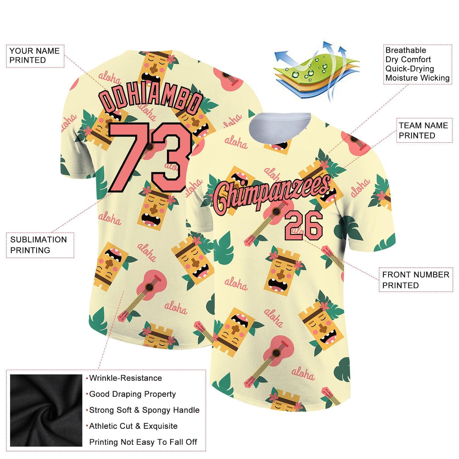 Custom Cream Medium Pink-Black 3D Pattern Design Hawaii Summer Holiday Party Performance T-Shirt view 2