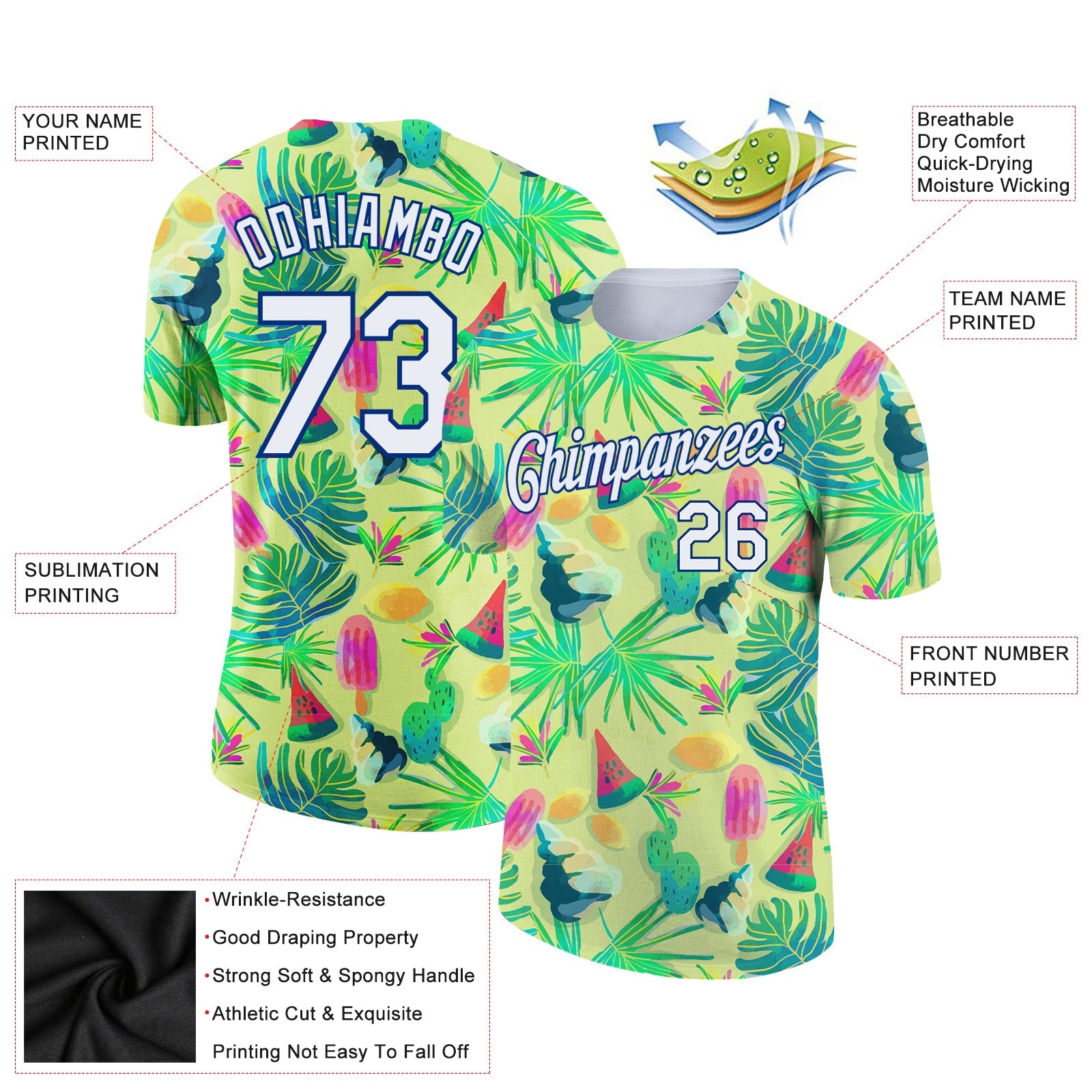 Custom Neon Yellow White-Royal 3D Pattern Design Hawaii Summer Holiday Performance T-Shirt view 2