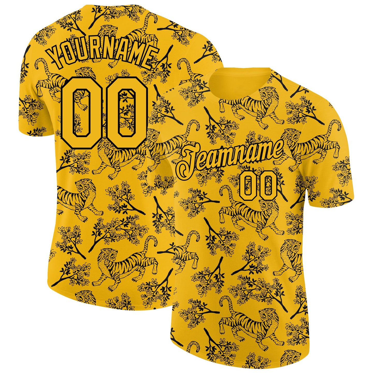 Custom Gold Black 3D Pattern Design Tiger Performance T-Shirt - Main View