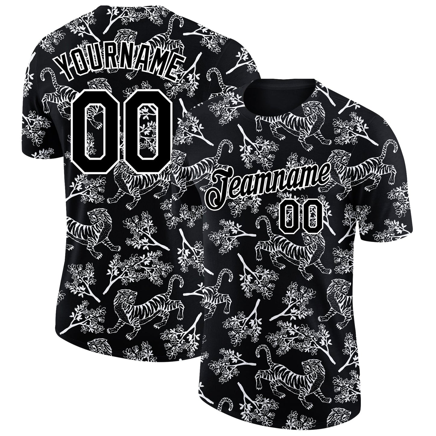 Custom Black White 3D Pattern Design Tiger Performance T-Shirt - Main View