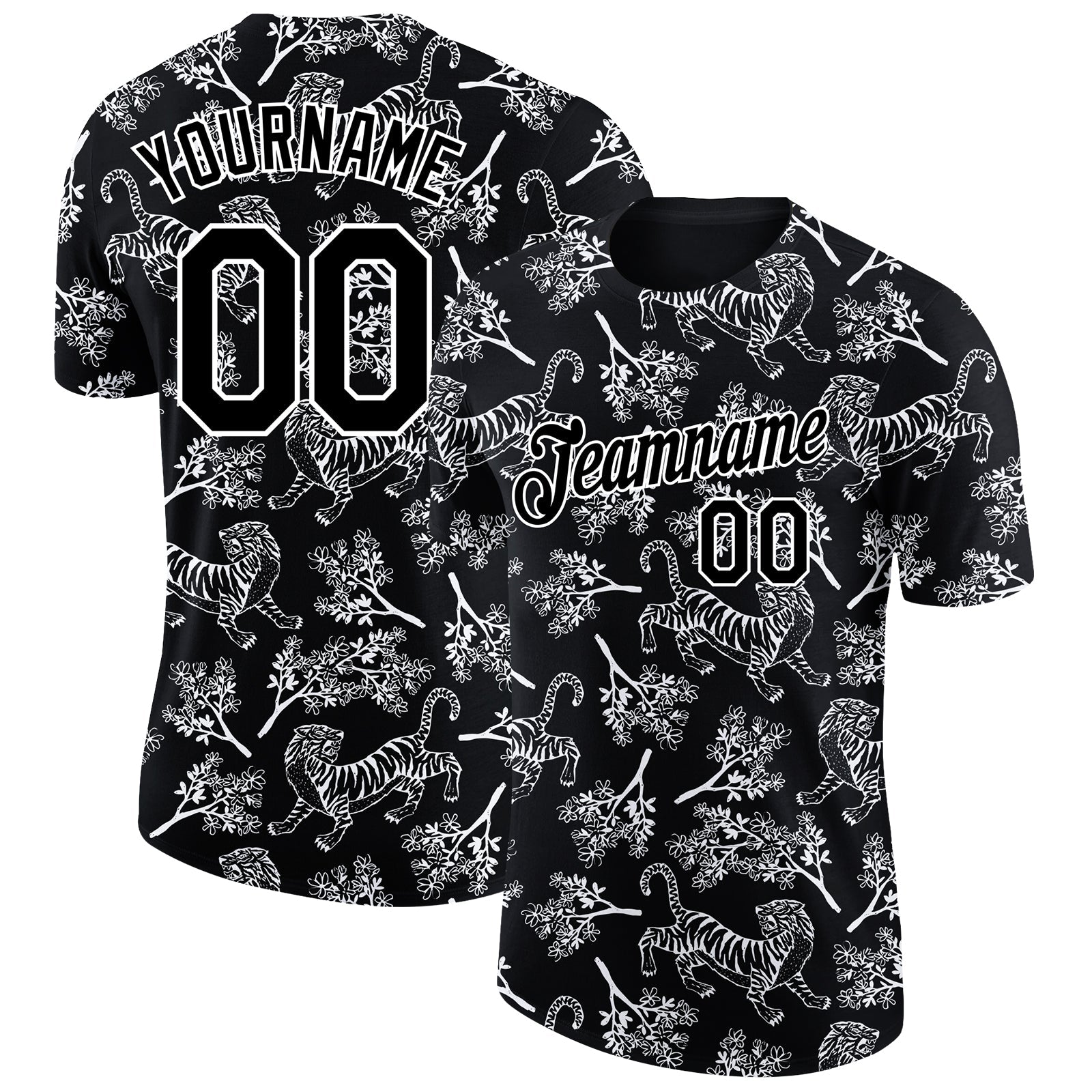Custom Black White 3D Pattern Design Tiger Performance T-Shirt - Main View