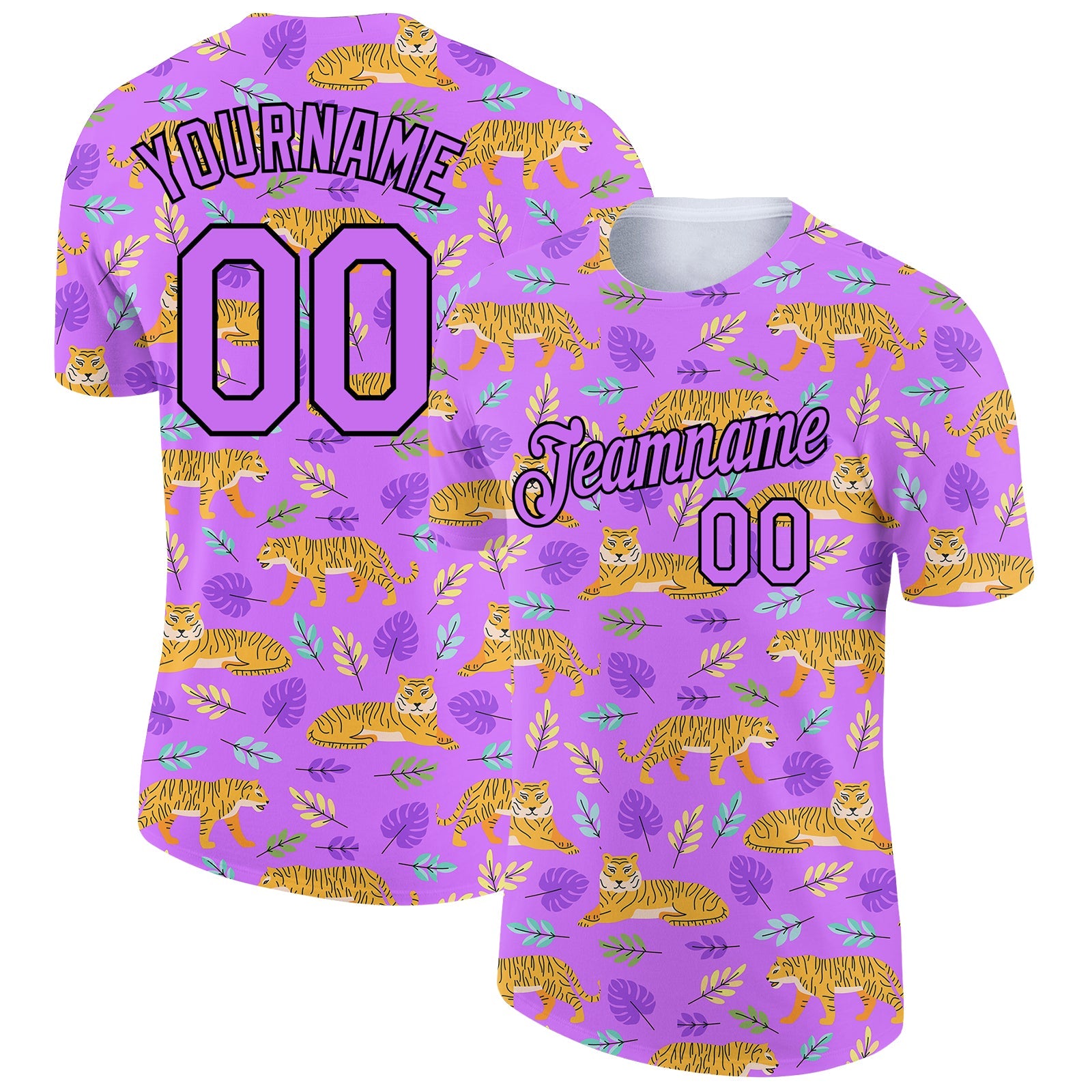 Custom Purple Black 3D Pattern Design Tiger Performance T-Shirt - Main View
