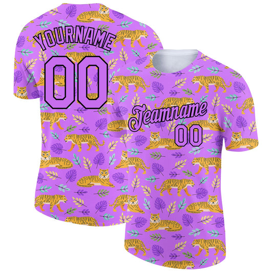 Custom Purple Black 3D Pattern Design Tiger Performance T-Shirt - Main View