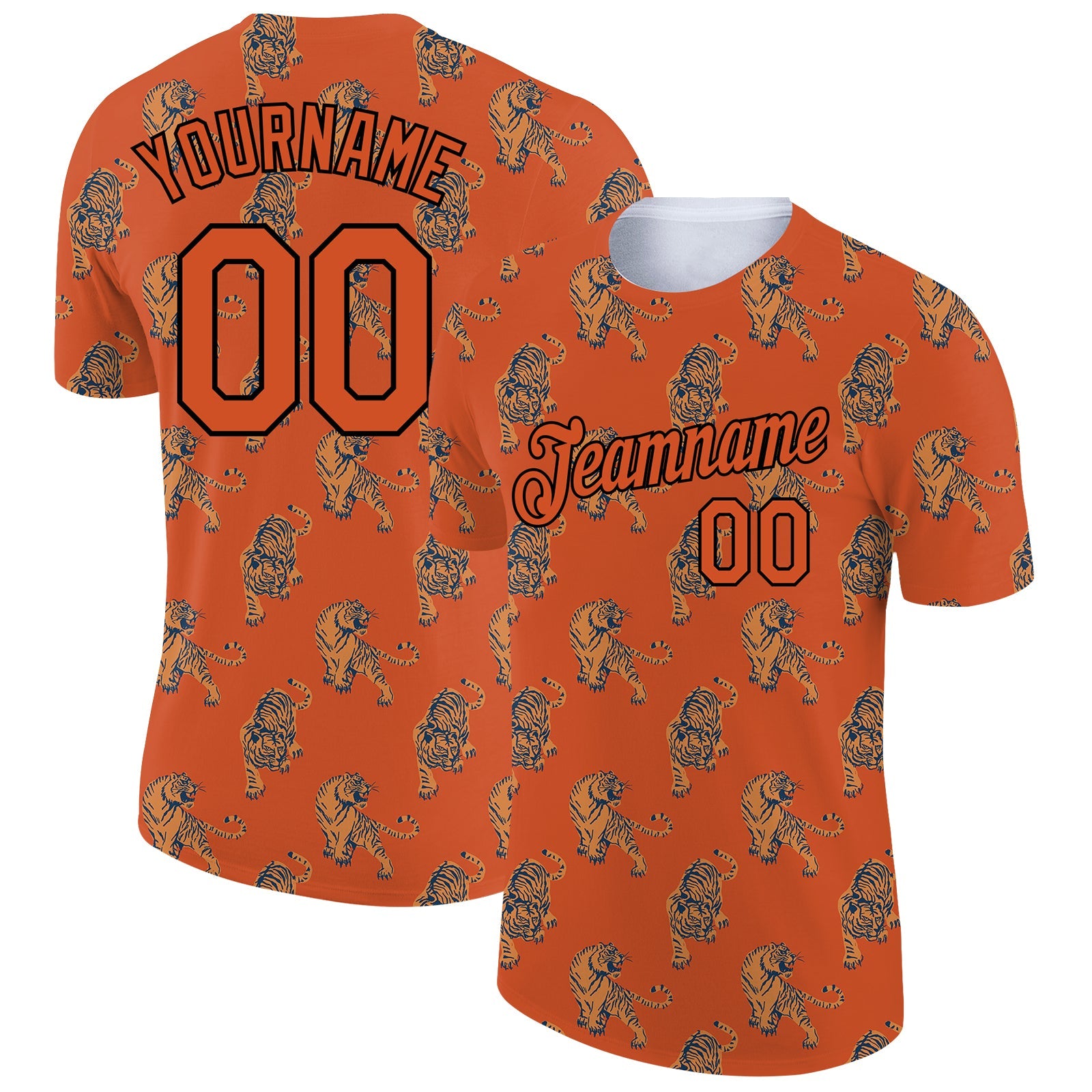 Custom Texas Orange Black 3D Pattern Design Tiger Performance T-Shirt - Main View
