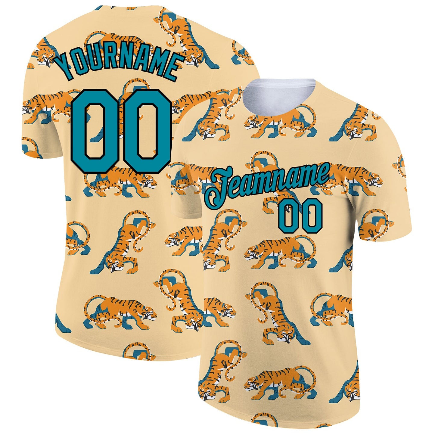 Custom City Cream Teal-Black 3D Pattern Design Tiger Performance T-Shirt - Main View