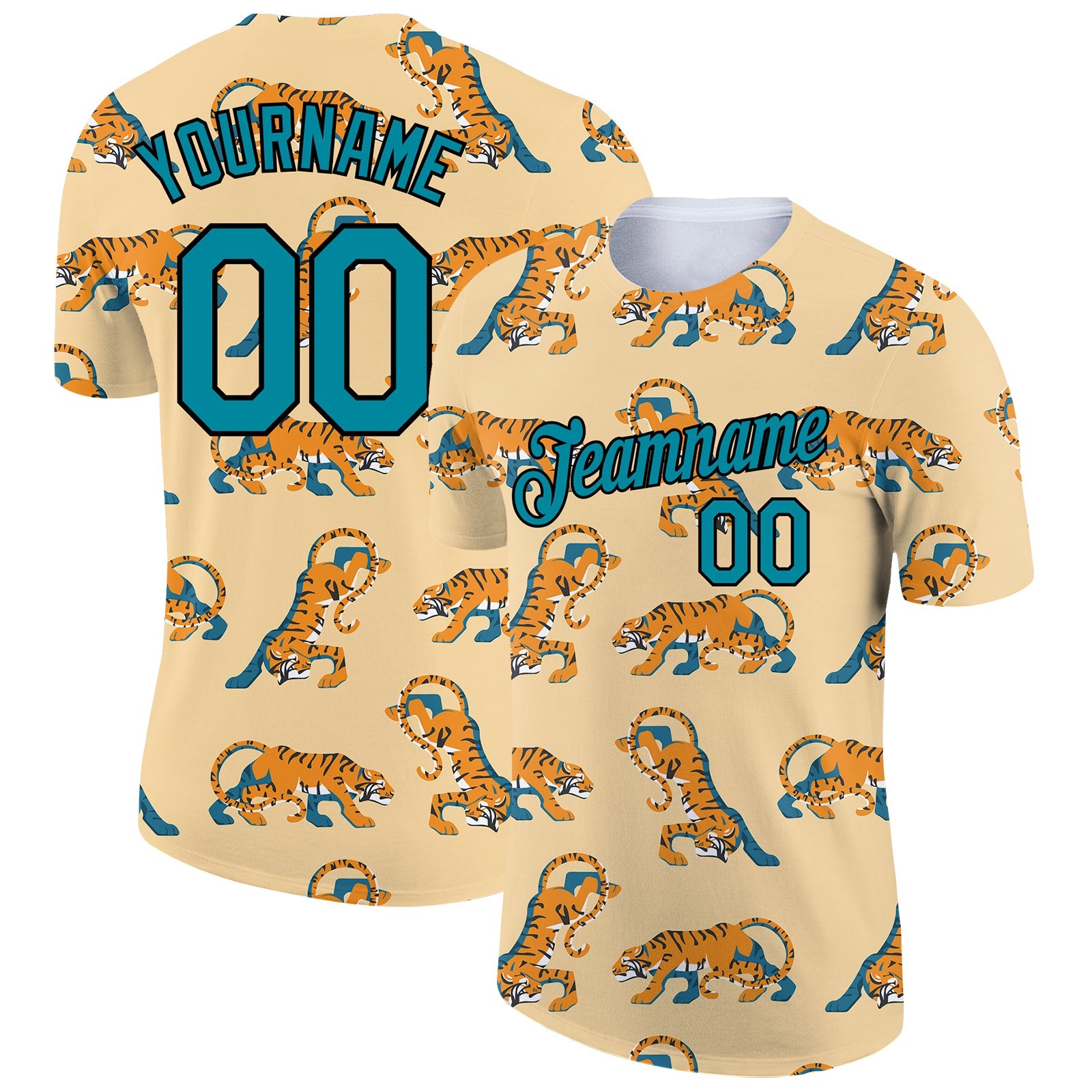 Custom City Cream Teal-Black 3D Pattern Design Tiger Performance T-Shirt - Main View