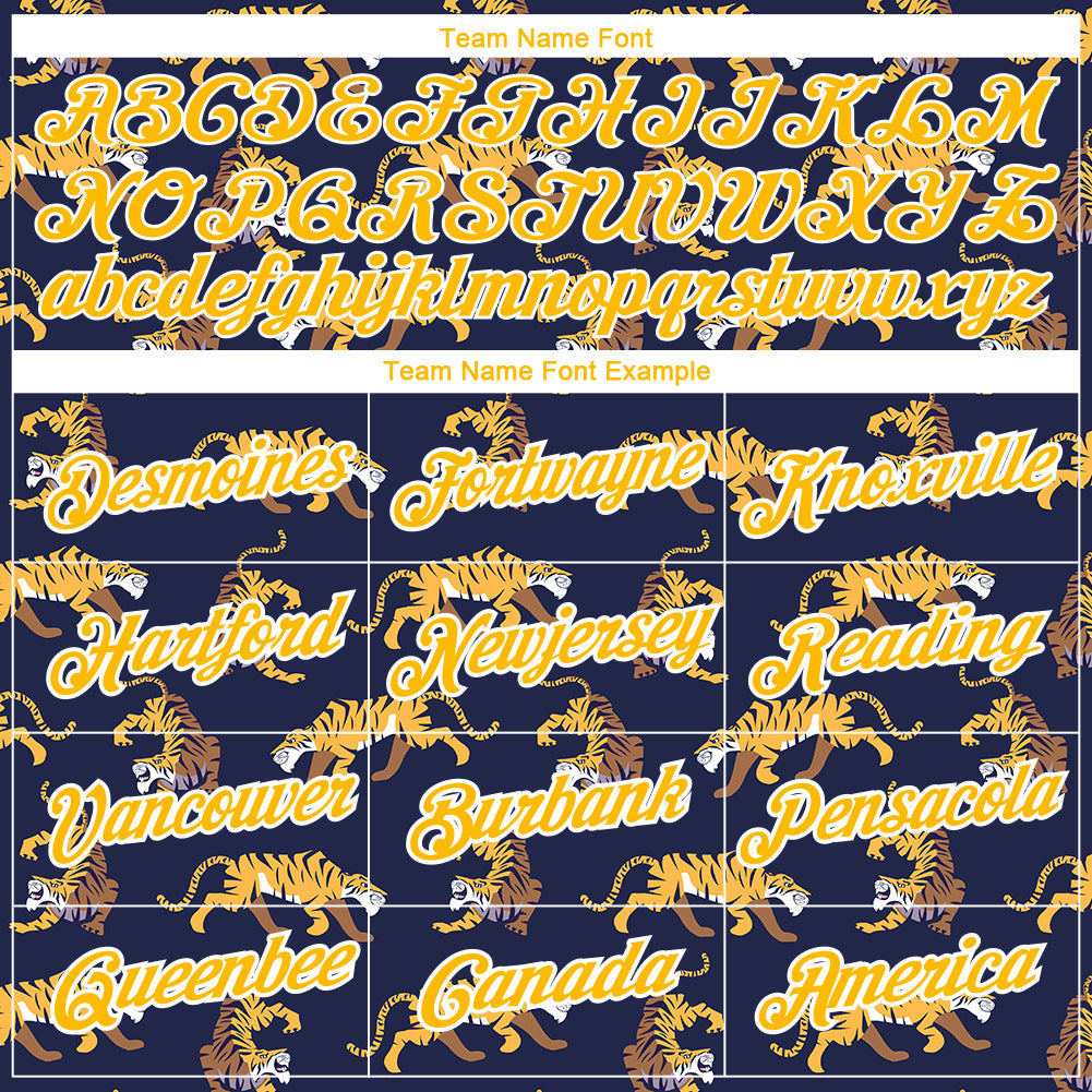 Custom Navy Gold-White 3D Pattern Design Tiger Performance T-Shirt view 3