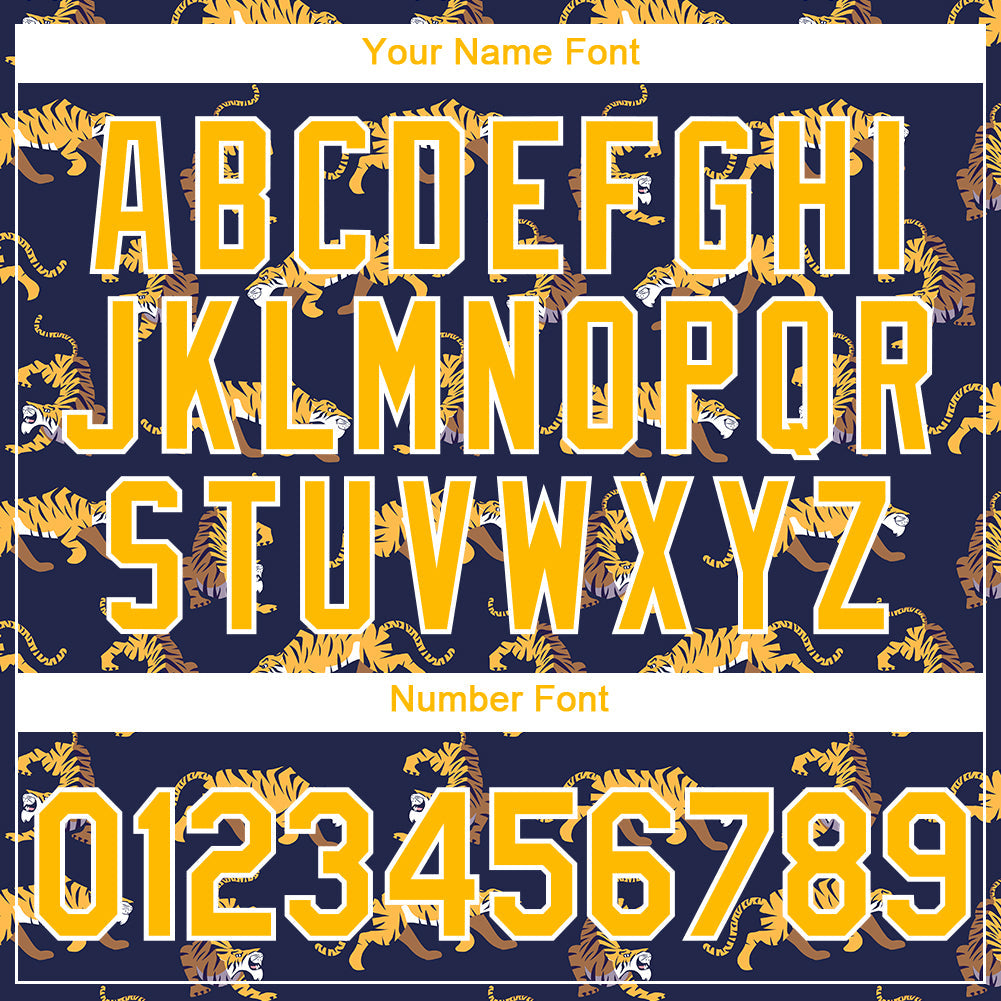 Custom Navy Gold-White 3D Pattern Design Tiger Performance T-Shirt view 4
