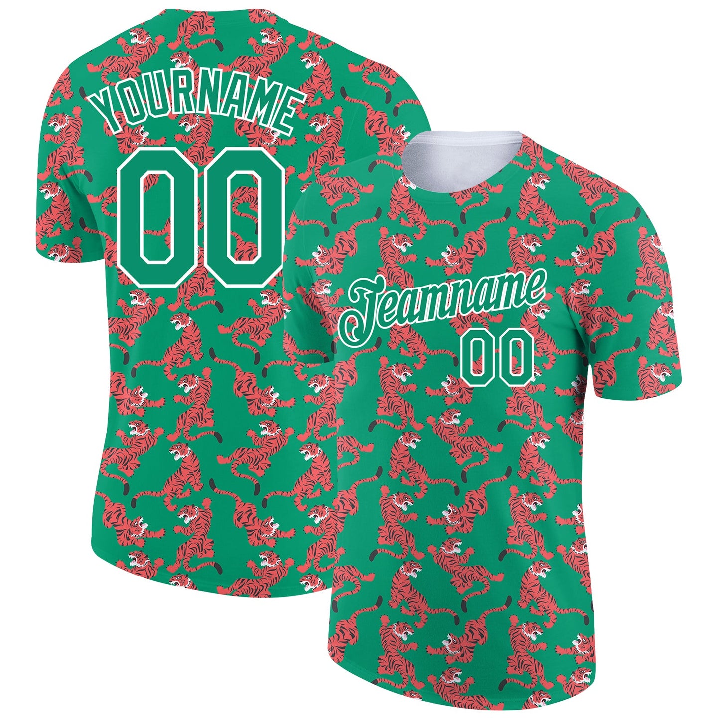 Custom Kelly Green White 3D Pattern Design Tiger Performance T-Shirt - Main View