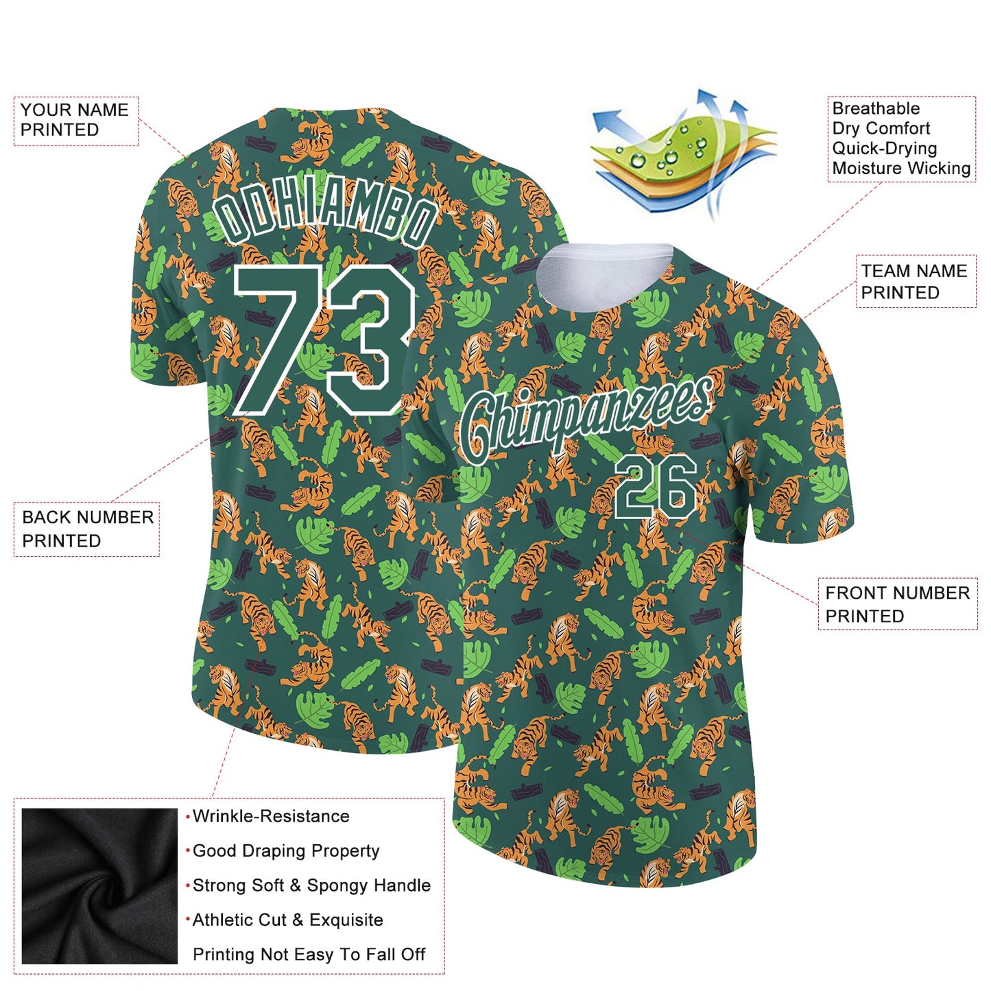 Custom Kelly Green White 3D Pattern Design Tiger Performance T-Shirt view 2