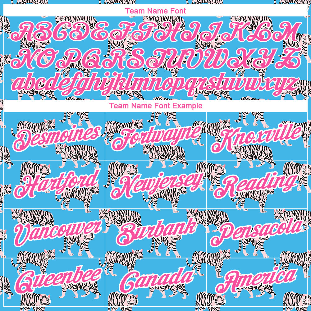Custom Light Blue Pink-White 3D Pattern Design Tiger Performance T-Shirt view 3