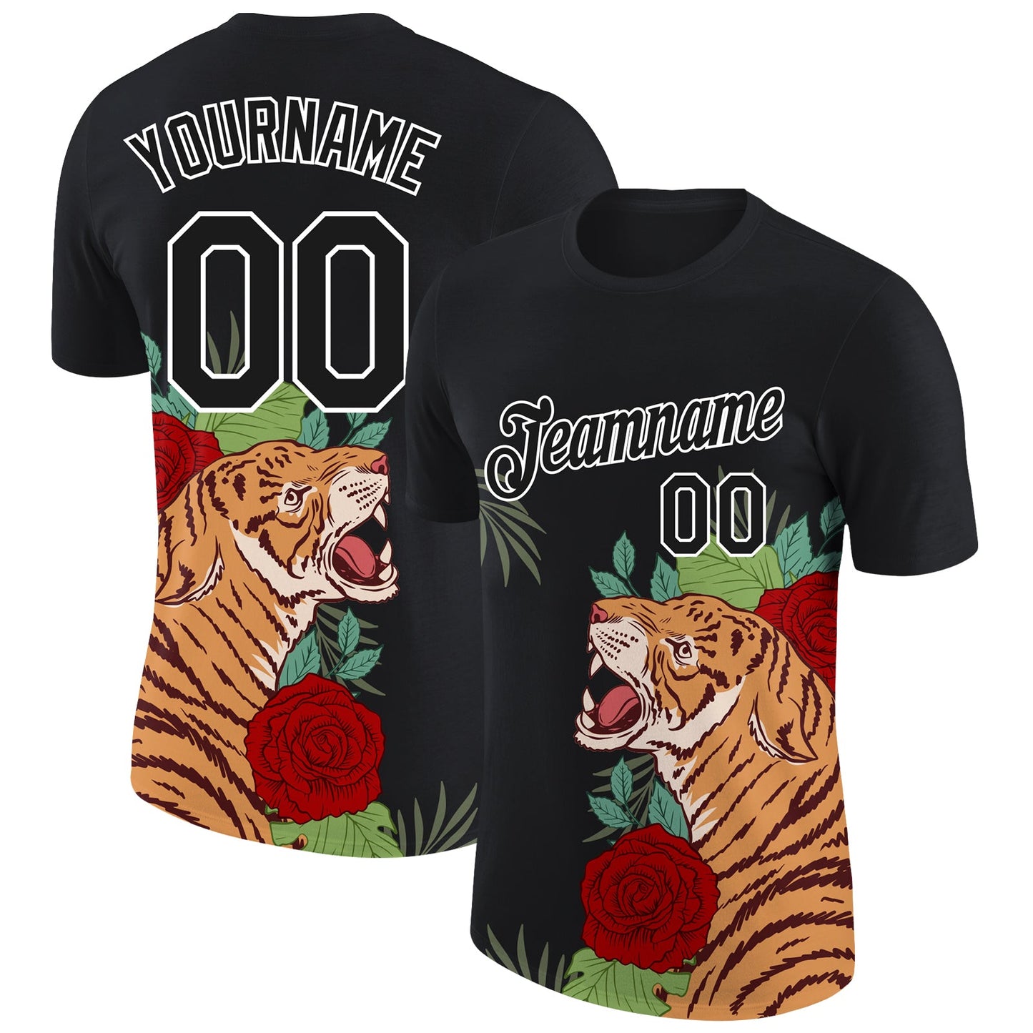 Custom Black White 3D Pattern Design Tiger Performance T-Shirt - Main View