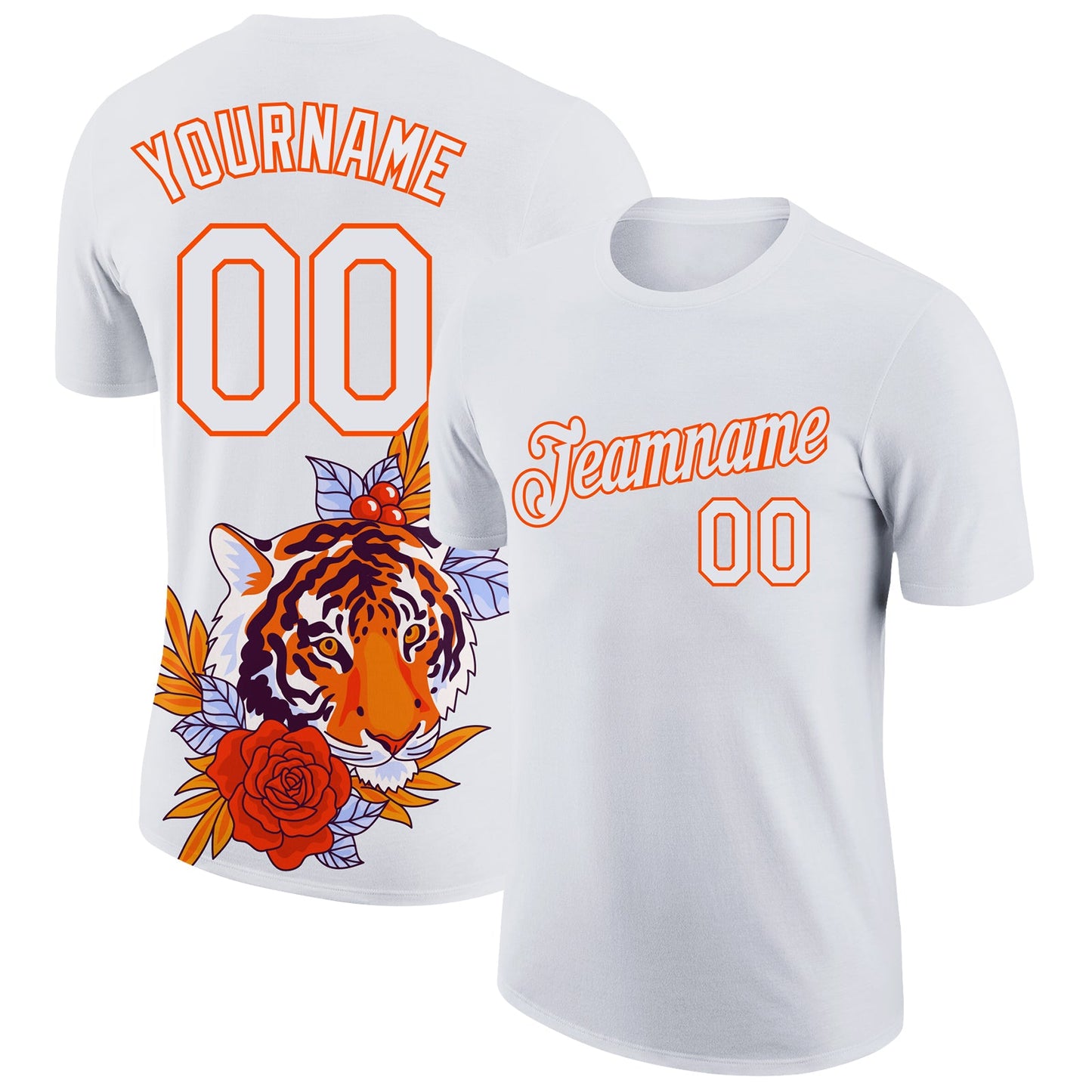 Custom White Orange 3D Pattern Design Tiger Performance T-Shirt - Main View
