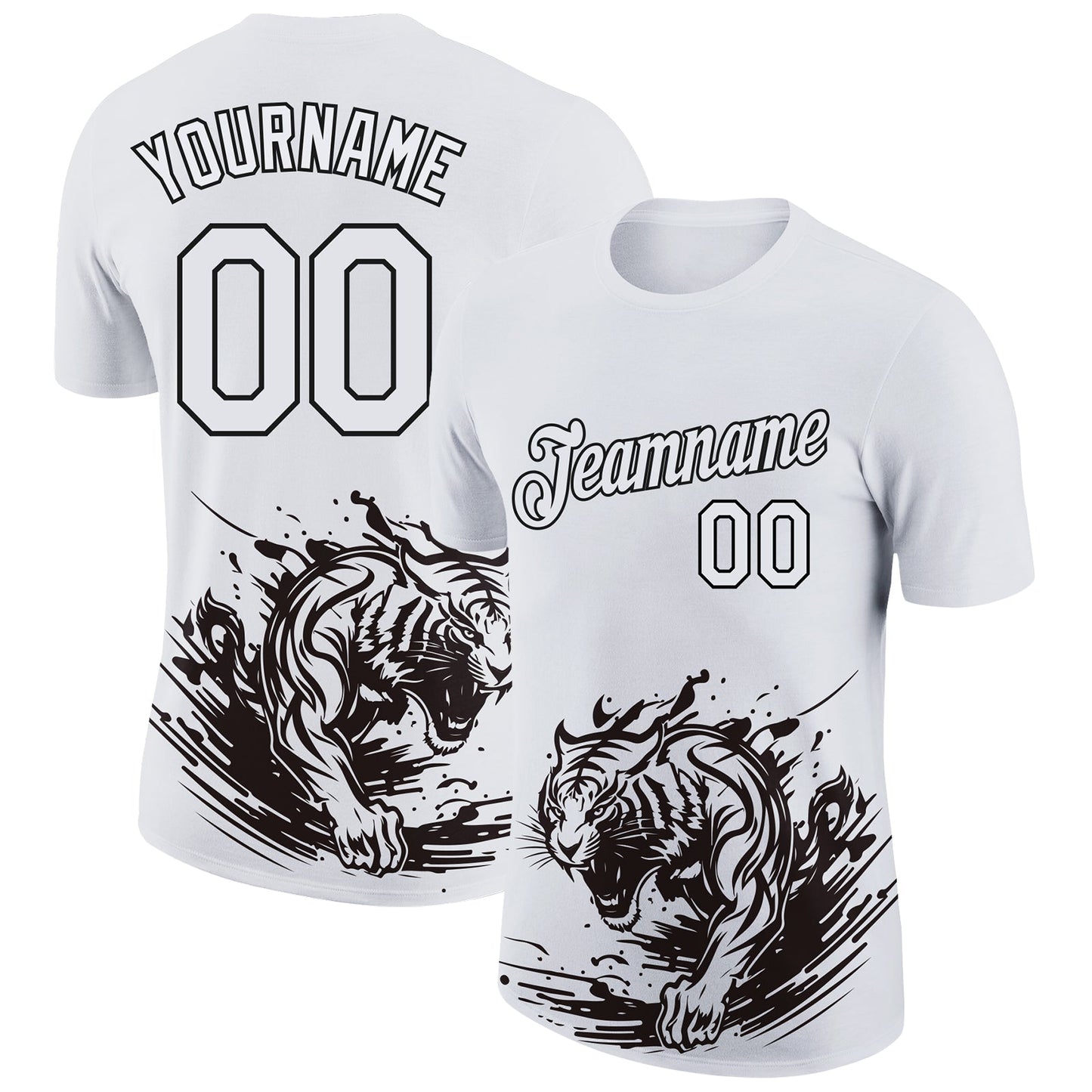 Custom White Black 3D Pattern Design Tiger Performance T-Shirt - Main View