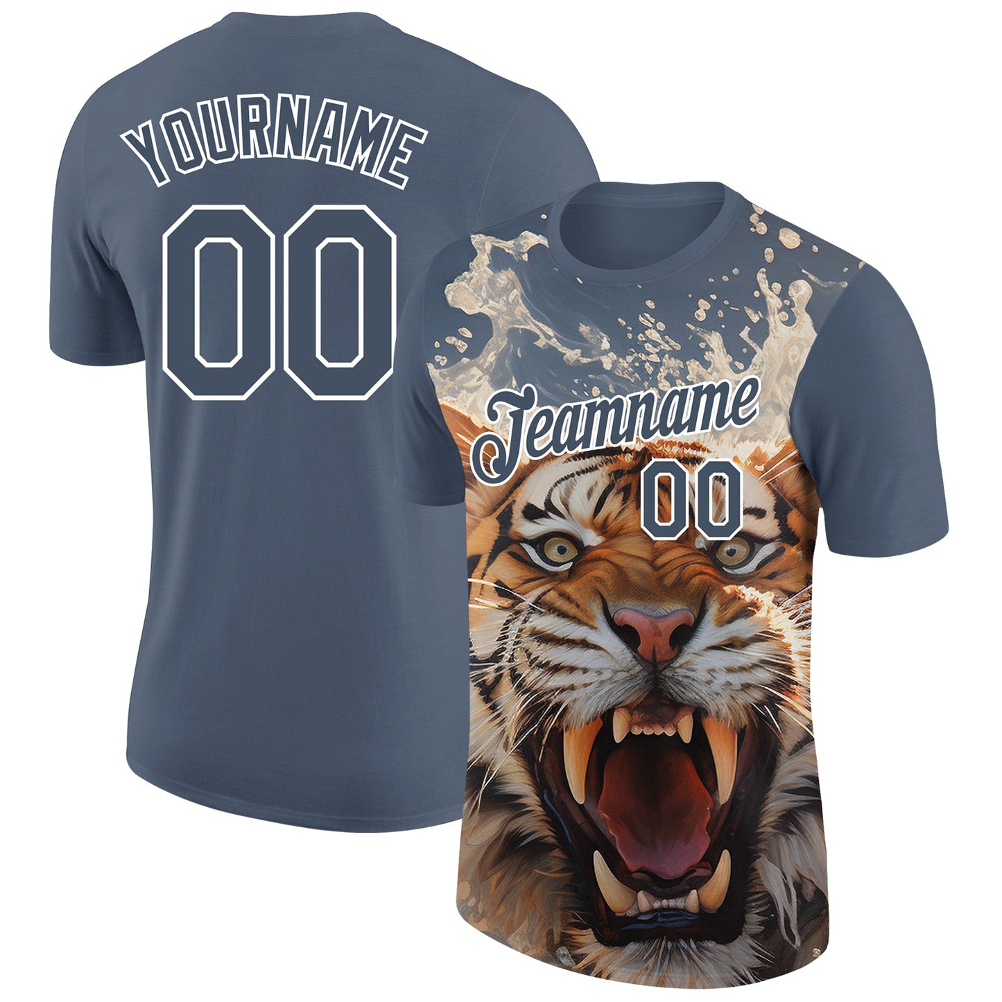 Custom US Navy Blue White 3D Pattern Design Tiger Performance T-Shirt - Main View