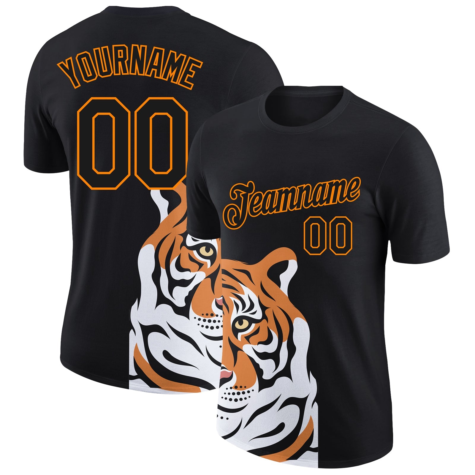 Custom Black Bay Orange 3D Pattern Design Tiger Performance T-Shirt - Main View