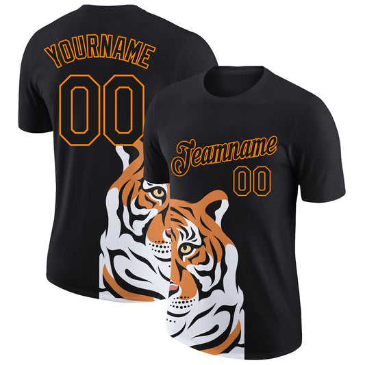 Custom Black Bay Orange 3D Pattern Design Tiger Performance T-Shirt - Main View