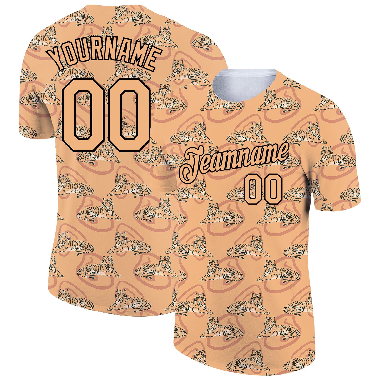 Custom Vegas Gold Black 3D Pattern Design Tiger Performance T-Shirt - Main View