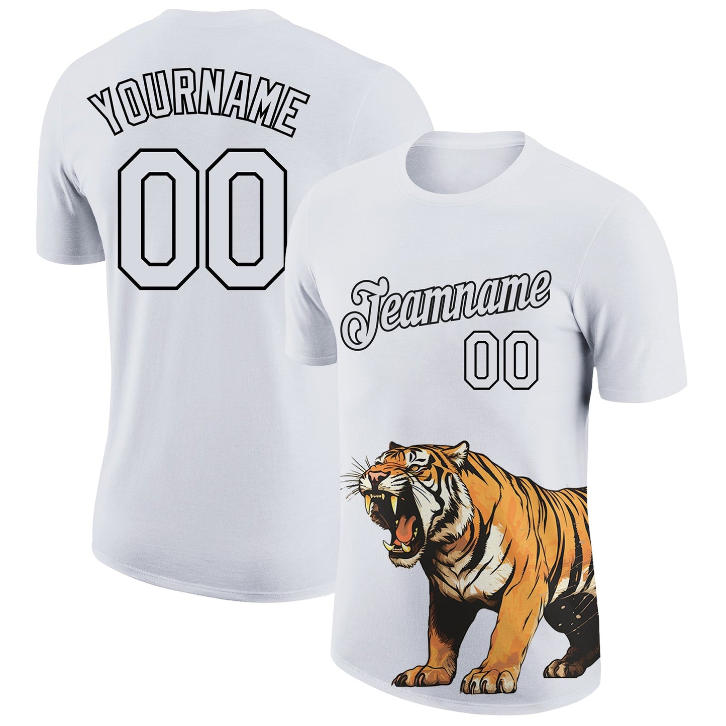 Custom White Black 3D Pattern Design Tiger Performance T-Shirt - Main View