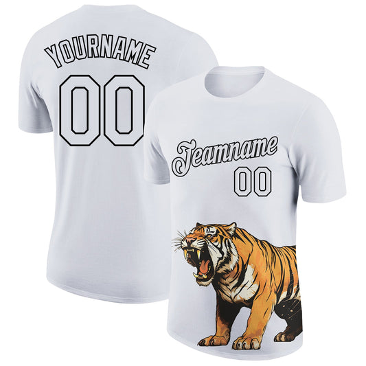Custom White Black 3D Pattern Design Tiger Performance T-Shirt - Main View
