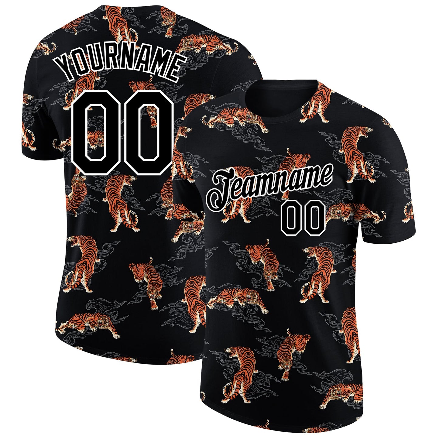 Custom Black White 3D Pattern Design Tiger Performance T-Shirt - Main View