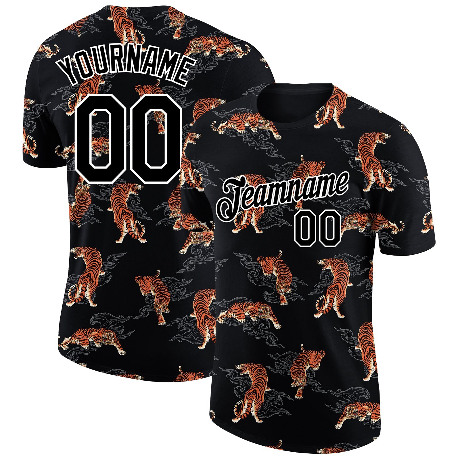 Custom Black White 3D Pattern Design Tiger Performance T-Shirt - Main View