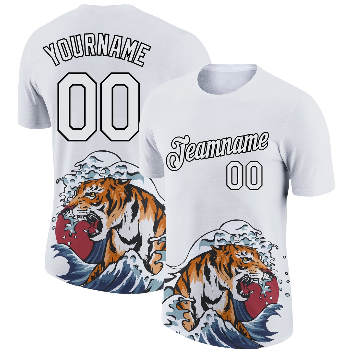 Custom White Black 3D Pattern Design Tiger Performance T-Shirt - Main View