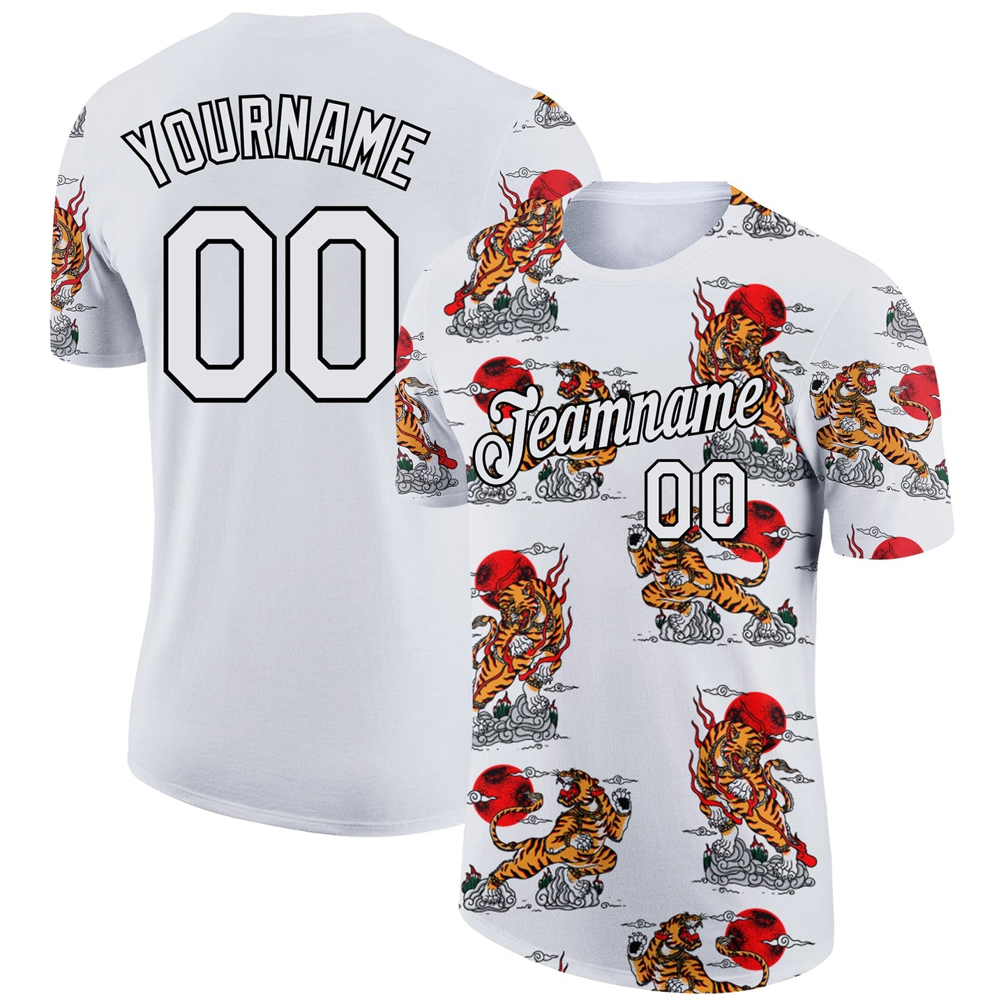 Custom White Black 3D Pattern Design Tiger Performance T-Shirt - Main View