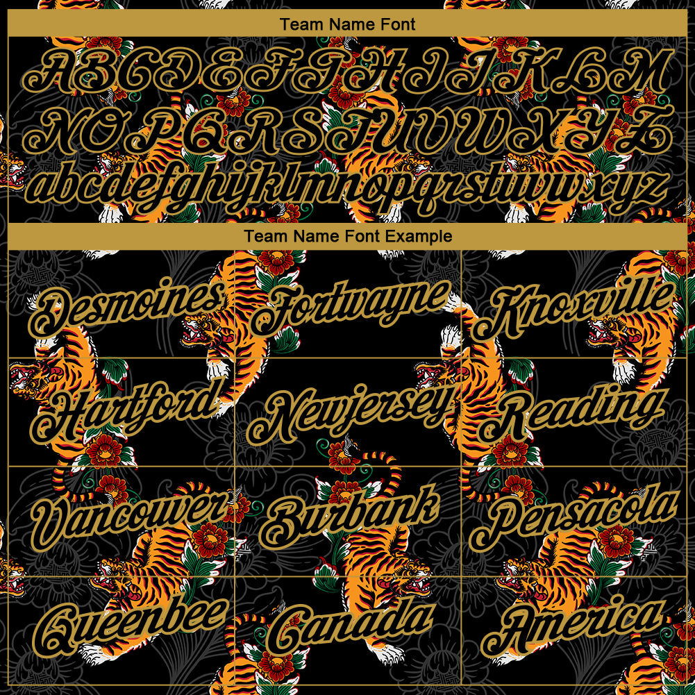 Custom Black Old Gold 3D Pattern Design Tiger Performance T-Shirt view 3