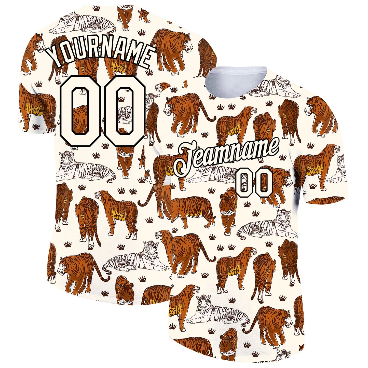 Custom Cream Black 3D Pattern Design Tiger Performance T-Shirt - Main View